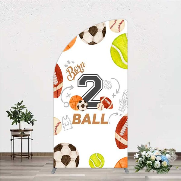 Aperturee Born 2 Ball Arch Backdrop Watercolor Sports Baseball Basketball and Soccer Background, Professional Kids Portrait Prop