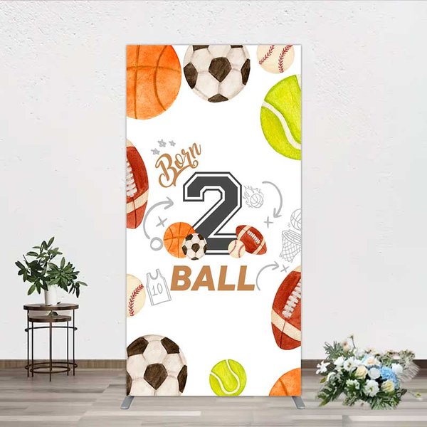 Aperturee Born 2 Ball Arch Backdrop Watercolor Sports Baseball Basketball and Soccer Background, Professional Kids Portrait Prop