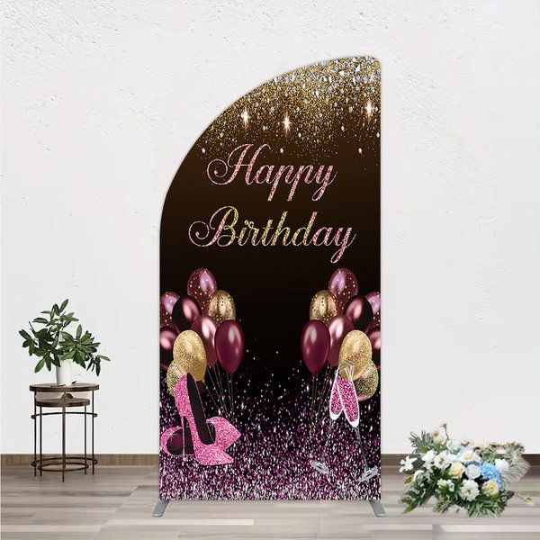 Aperturee Black and Gold Glitter Arch Backdrop, High Heels Champagne Birthday Party Decor, Professional Studio Background for Portrait