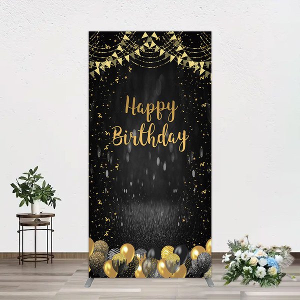 Aperturee Gold Balloons Glitter Bokeh Birthday Rectangle Backdrop, 1.6 x 4 ft (0.5 x 1.2 m), 98.18 USD, arch backdrop kit, GZH0D141CF-AJ