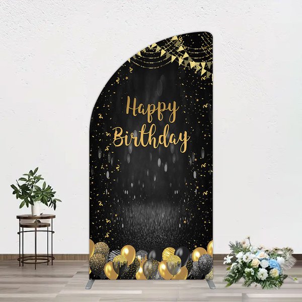 Aperturee Gold Balloons Glitter Bokeh Birthday Half Moon Arch Backdrop, 1.6 x 4 ft (0.5 x 1.2 m), 98.18 USD, arch backdrop kit, GZH0D141YL-AJ