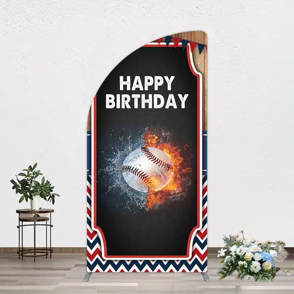 Aperturee Baseball Fights Sport Happy Birthday Half Moon Arch Backdrop, 1.6 x 4 ft (0.5 x 1.2 m), 98.18 USD, arch backdrop kit, GZH0E374YL-AJ