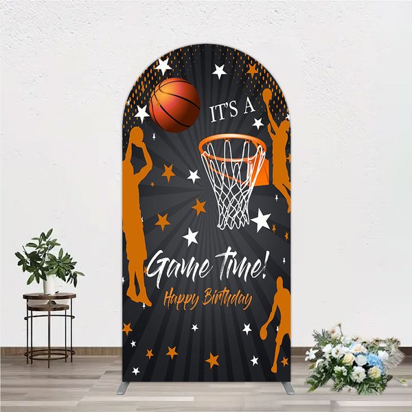 Aperturee Game Time Happy Birthday Arch Backdrop, Basketball and Hoop Sports Theme, Slam Dunk Star Player Party Photo Prop, 1.6x4ft (50