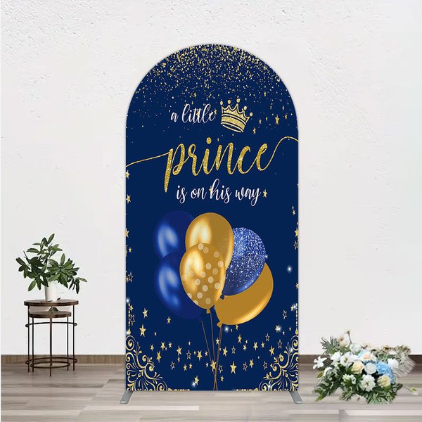 Aperturee A Little Prince is on His Way Arch Backdrop, Royal Blue and Gold Balloons, Boy Baby Shower Party Decor, 1.6x4ft (50x120cm)