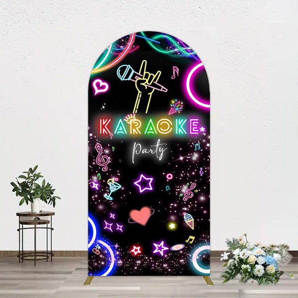Aperturee Colorful Neon Musical Karaoke Party Arch Backdrop, 1.6 x 4 ft (0.5 x 1.2 m), 98.18 USD, arch backdrop kit, GZH0G731-AJ