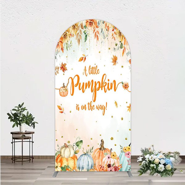 Aperturee A Little Pumpkin is on the Way Arch Backdrop, Autumn Watercolor Floral, Fall Baby Shower Party Decor, 1.6x4ft (50x120cm)