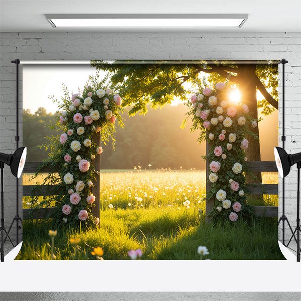 Aperturee Greenery Floral Arch Sunlight Summer Wedding Backdrop, 3X2FT(1MX0.6M), 14 USD, wedding backdrops, HFHD3K06-M