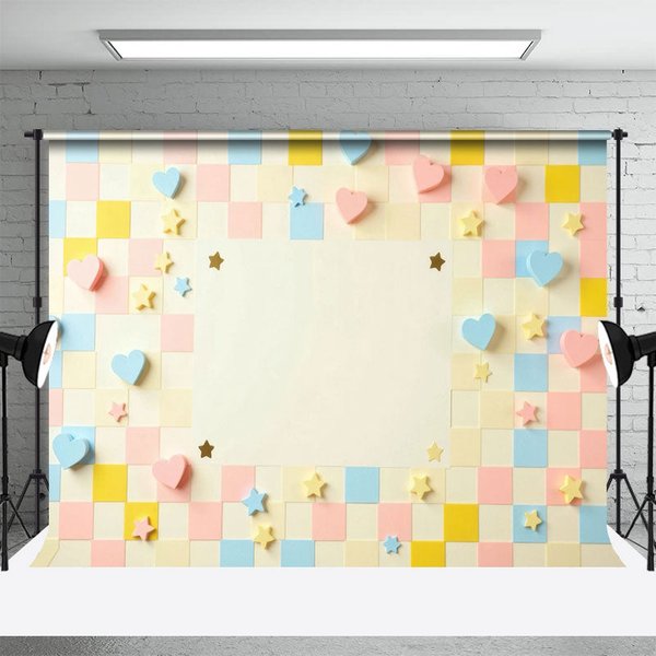 Aperturee Color Pop Up Hearts Stars Checkered Wedding Backdrop, 3X2FT(1MX0.6M), 14 USD, wedding backdrops, HFHD3K74-M