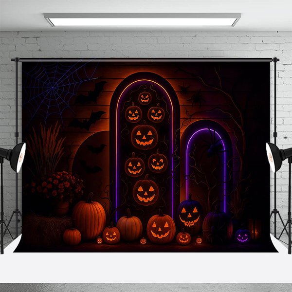 Aperturee Glow Jack Olantern Floral Scary Halloween Backdrop, 3X2FT(1MX0.6M), 14 USD, halloween backdrops, HFHD3L46-M