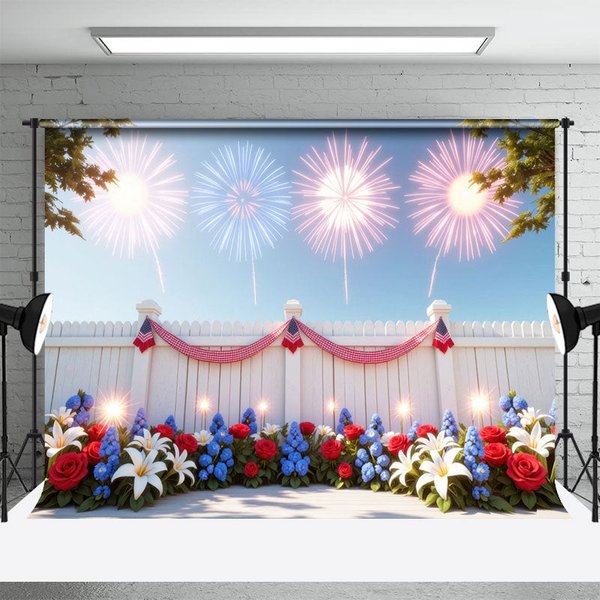 Aperturee America Sparklers Floral Independence Day Backdrop, 3X2FT(1MX0.6M), 14 USD, independence day backdrops, HFHD4K16-M
