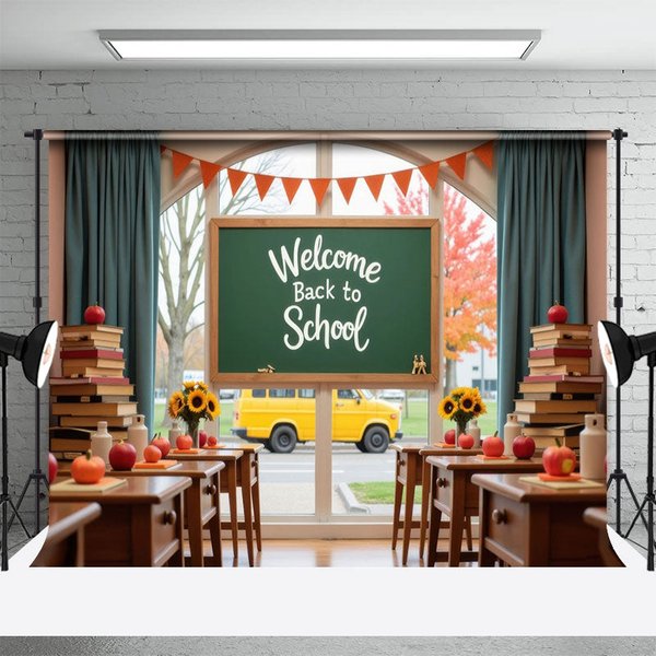 Aperturee Autumn Welcome Back To School Classroom Photo Backdrop, 3X2FT(1MX0.6M), 14 USD, back to school backdrops, HFHD4K19-M