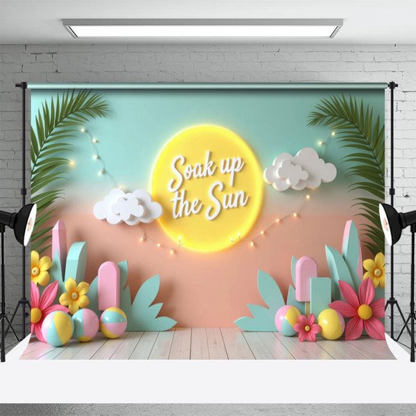 Aperturee Fairy Lights Soak Up The Sun Summer Photo Backdrop, 3X2FT(1MX0.6M), 14 USD, summer backdrops, HFHD4K23-M