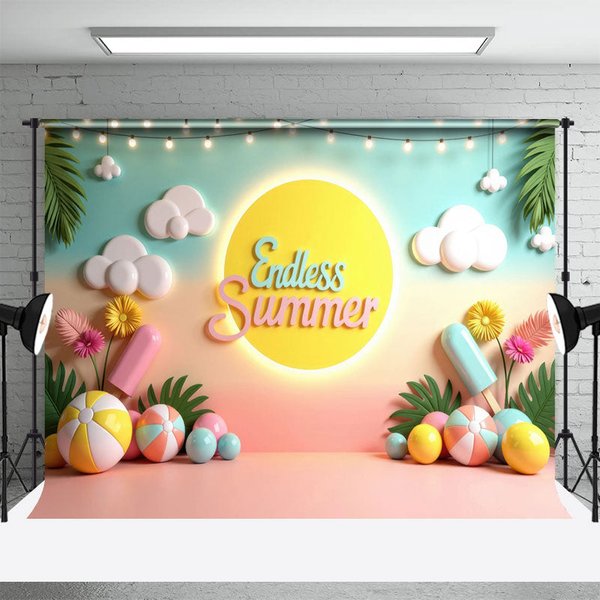 Aperturee Cartoon Theme Endless Summer Cake Smash Photo Backdrop, 3X2FT(1MX0.6M), 14 USD, summer backdrops, HFHD4K27-M