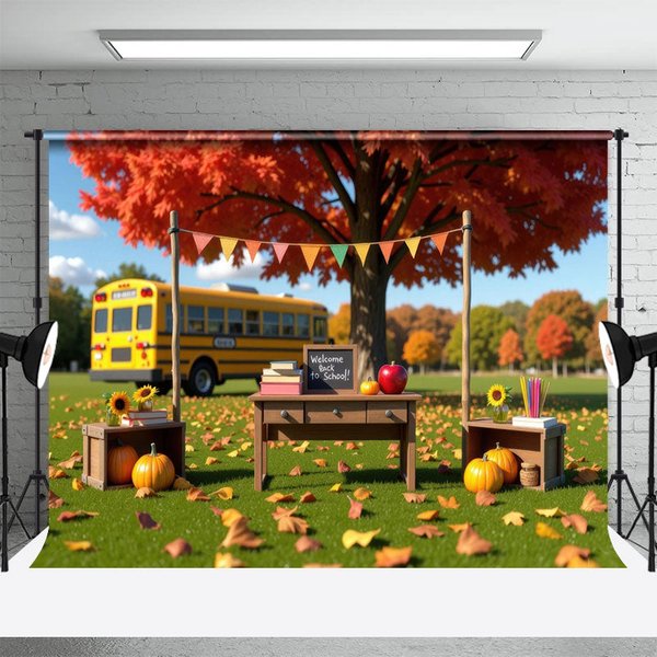 Aperturee Autumn Outdoors Welcome Back To School Photo Backdrop, 3X2FT(1MX0.6M), 14 USD, back to school backdrops, HFHD4K32-M