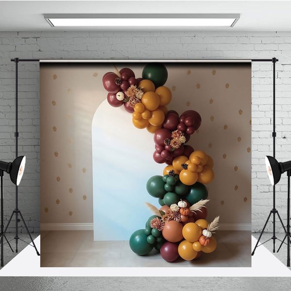 Aperturee Boho Balloon Arch Backdrop Fall Pumpkin Pampas Grass Background Autumn Harvest Birthday Baby Shower Decoration