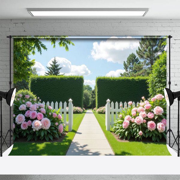 Aperturee Summer Greenery Garden Pink Flowers Wedding Backdrop, 3X2FT(1MX0.6M), 14 USD, wedding backdrops, HFHD5K53-M