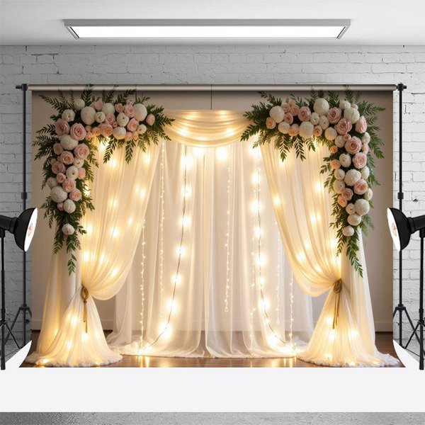 Aperturee Lighted Dreamy Floral Fairy Tulle Wedding Backdrop, 3X2FT(1MX0.6M), 14 USD, wedding backdrops, HFHD5K64-M