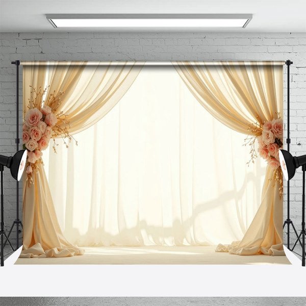 Aperturee Beige Fairy Tulle Pink Rose Wedding Photo Backdrop, 3X2FT(1MX0.6M), 14 USD, wedding backdrops, HFHD5K65-M