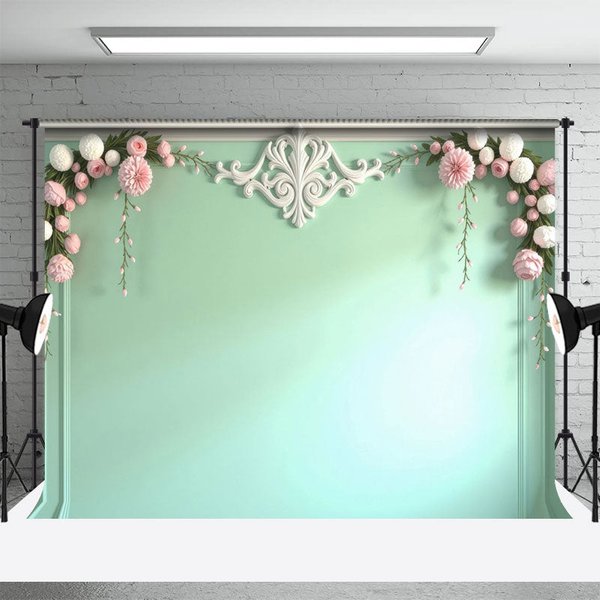 Aperturee Vintage Mint Floral Accent Floral Wedding Backdrop, 3X2FT(1MX0.6M), 14 USD, wedding backdrops, HFHD5K75-M
