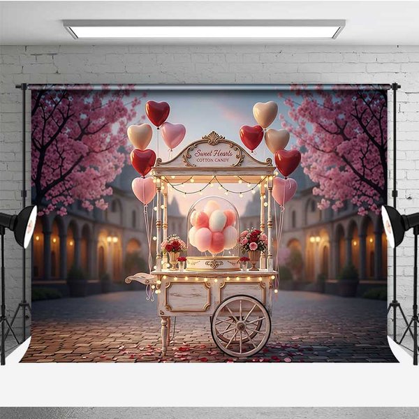 Aperturee Valentine's Day Cotton Candy Cart Photography Backdrop Street Studio Prop Romantic Decoration Professional Photo Background