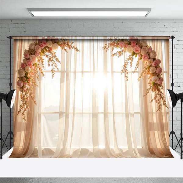 Aperturee Romantic Pink Floral Arch Sweet Wedding Backdrop, 3X2FT(1MX0.6M), 14 USD, wedding backdrops, HFHD7K16-M