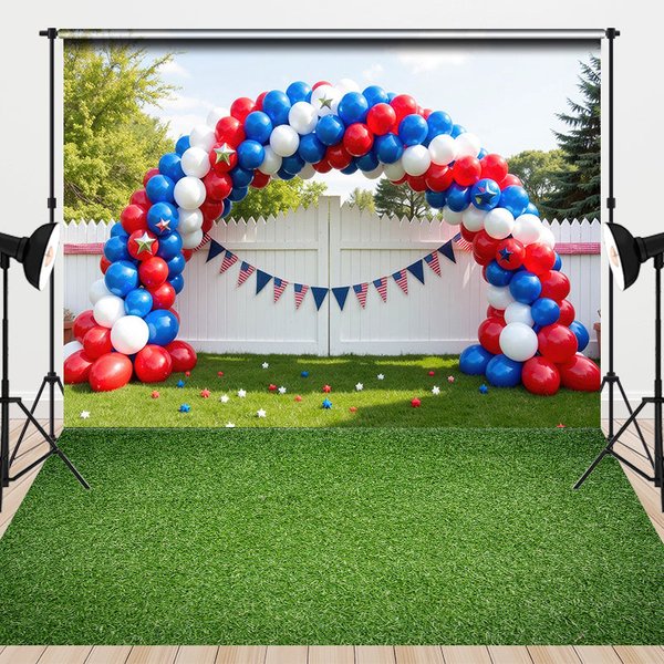 Aperturee Balloon Arch Fence Garden Grass Combo Set Backdrop, 7 x 5 ft / 7 x 5 ft, 97.4 USD, combo set backdrops, HFHD8K47-D, CYHD0Y61-D