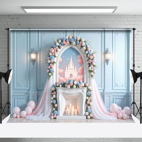 Aperturee Whimsical Floral Accent Arch Castle Sweet Backdrop, 3X2FT(1MX0.6M), 14 USD, wedding backdrops, HFHD8K57-M