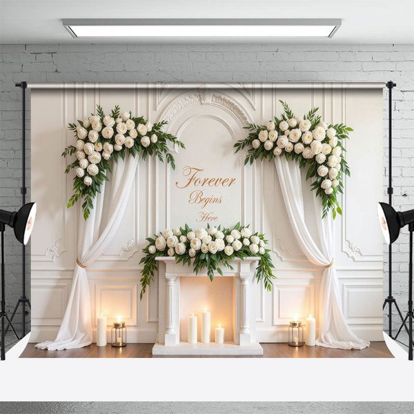 Aperturee White Wedding Floral Candles Sweet Holy Backdrop, 3X2FT(1MX0.6M), 14 USD, wedding backdrops, HFHD8K58-M
