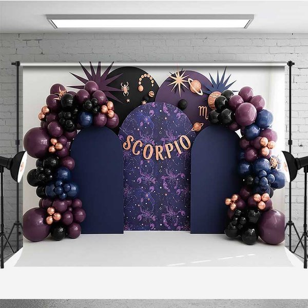 Aperturee Scorpio Zodiac Photography Backdrop Dark Purple and Black Scorpio Birthday Party Studio Gear