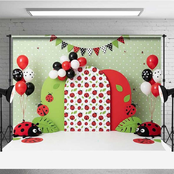 Aperturee Ladybug Theme Photography Backdrop Red and Green Polka Dot Birthday Party Studio Gear