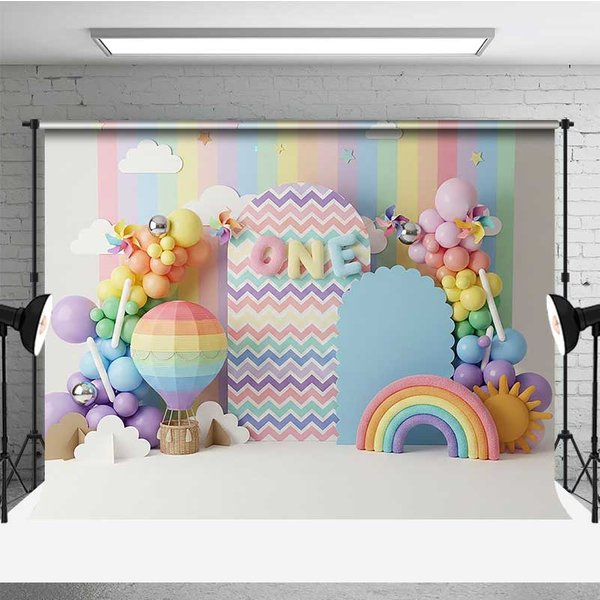 Aperturee Rainbow 1st Birthday Photography Backdrop, Colorful Stripes Sun Studio Photo Background