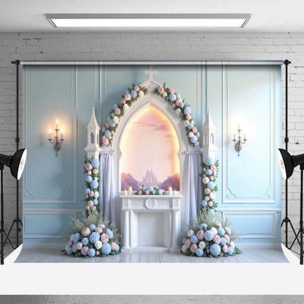 Aperturee Magical Paradise Castle Floral Wedding Backdrop, 3X2FT(1MX0.6M), 14 USD, wedding backdrops, HFHD9K14-M