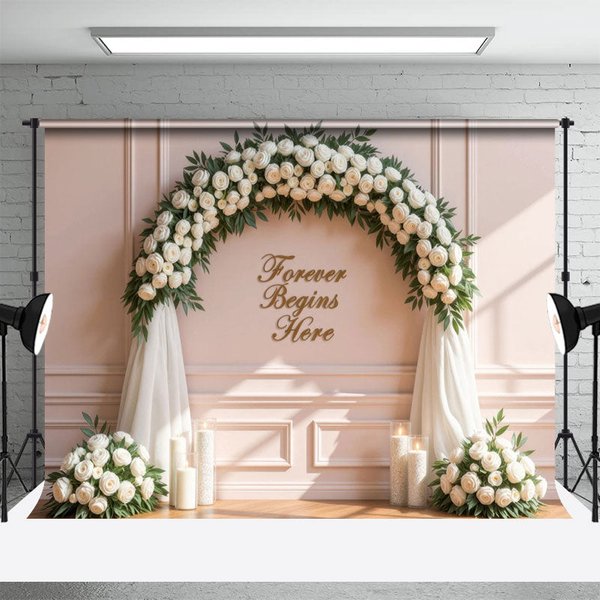 Aperturee White Floral Arch Candles Peaceful Wedding Backdrop, 3X2FT(1MX0.6M), 14 USD, wedding backdrops, HFHD9K16-M