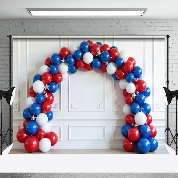 Aperturee Red White And Stars Arch Balloon Cake Smash Backdrop, 3X2FT(1MX0.6M), 14 USD, birthday cake smash backdrops, HFHD9K19-M