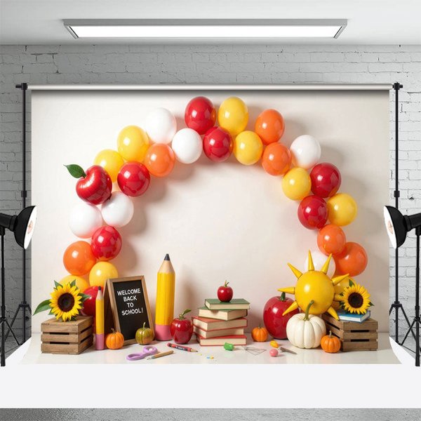 Aperturee Cute Welcome Back To School Balloon Arch Backdrop, 3X2FT(1MX0.6M), 14 USD, back to school backdrops, HFHD9K25-M