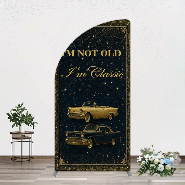 Aperturee Glitter Not Old But Classic Birthday Half Moon Arch Backdrop, 1.6 x 4 ft (0.5 x 1.2 m), 98.18 USD, arch backdrop kit, JWGD5Q53YL-AJ