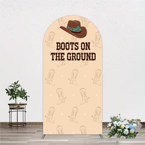 Aperturee Boots On The Ground Western Arch Backdrop, Cowboy Hat and Boots Pattern, Country Themed Birthday Party Decor, 1.6x4ft (50x120cm), 98.18 US