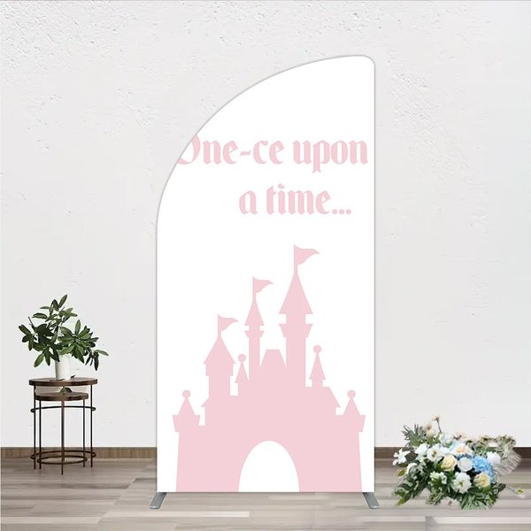 Aperturee Once Upon a Time Princess Half Moon Arch Backdrop, Pink Fairytale Castle Silhouette, First Birthday or Baby Shower Party Decor