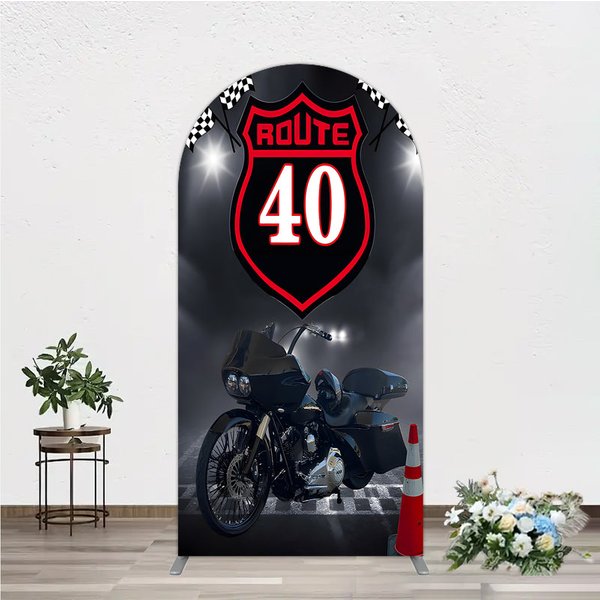 Aperturee Route 40 Biker Birthday Arch Backdrop, Motorcycle Theme for 40th Birthday, Man Cave Party Photo Booth Decor, 1.6x4ft (50x120cm)