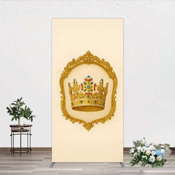 Aperturee Golden Royal Crown Rectangle Backdrop, Ornate Jeweled King and Queen Birthday Party Decoration