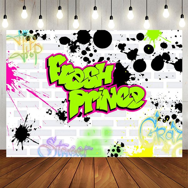 Aperturee Graffiti Fresh Prince Brick Wall Birthday Backdrop, 5X3FT(1.5X1M), 15.07 USD, birthday backdrops, JWHD5Q08-E