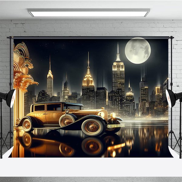 Aperturee Great Gatsby New York City Night Backdrop, Professional Golden City Skyline Studio