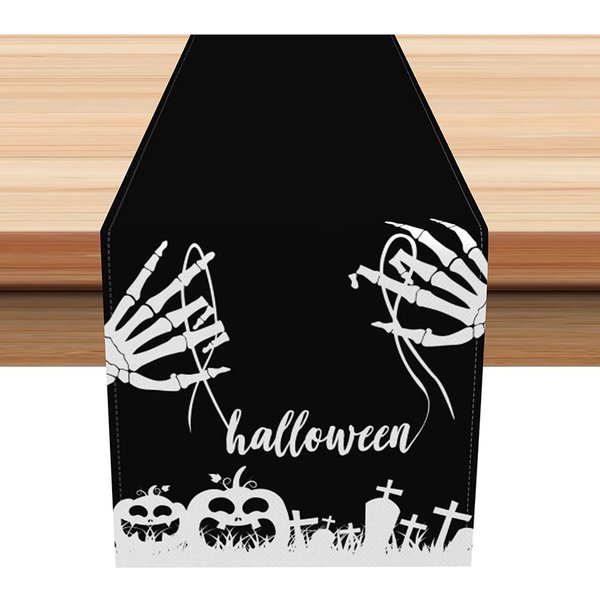 Aperturee Scary Cemetery Halloween Table Runner, Black and White with Tombstones, Haunted Graveyard and Full Moon Decor,