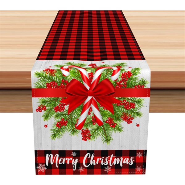 Aperturee Christmas Table Runner, Red Buffalo Plaid Check, Merry Christmas Bow Farmhouse Holiday Table Decor