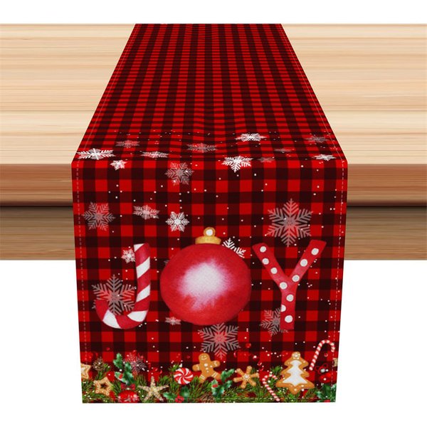 Aperturee Christmas Table Runner, Red Buffalo Plaid Check, Red Ornament Snowflake Farmhouse Holiday Table Decor