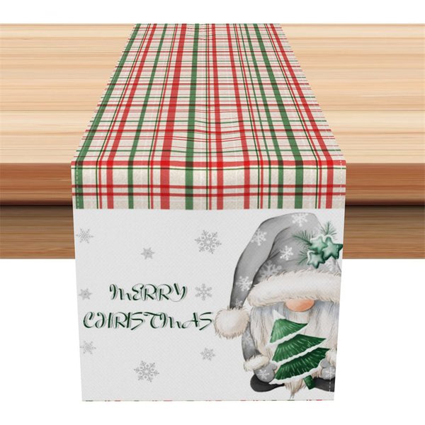 Aperturee Christmas Plaid Table Runner, Red Green Tartan with Snowman, Merry Christmas Holiday Table Decor