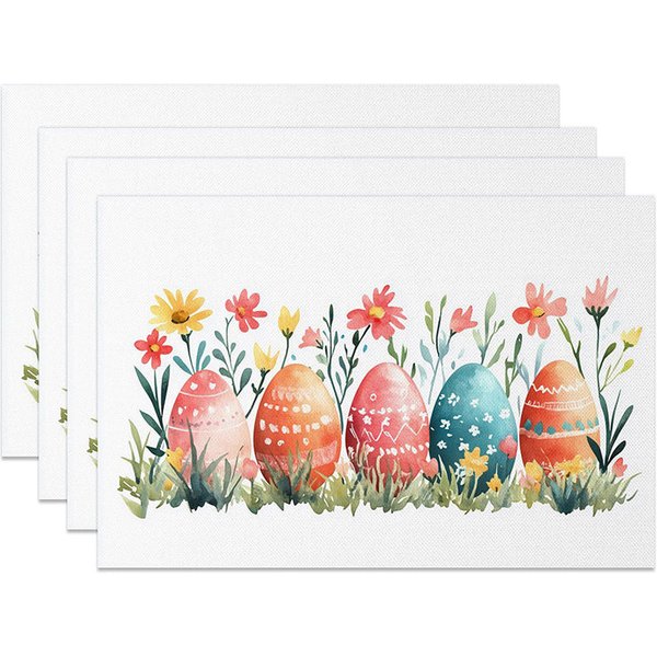 Aperturee Spring Garden Easter Eggs Set of 4 Placemats Red Yellow Wildflower Table Mats Nature Holiday Home Decoration