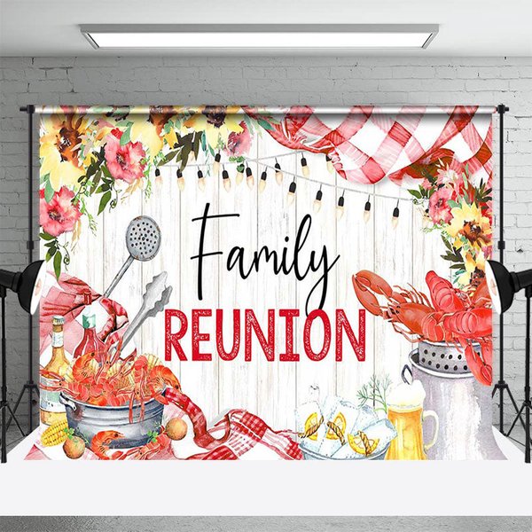 Aperturee Floral Seafood Beer Wood Grain Family Reunion Backdrop, 3X2FT(1MX0.6M), 14 USD, family reunion backdrops, LHF660A-M