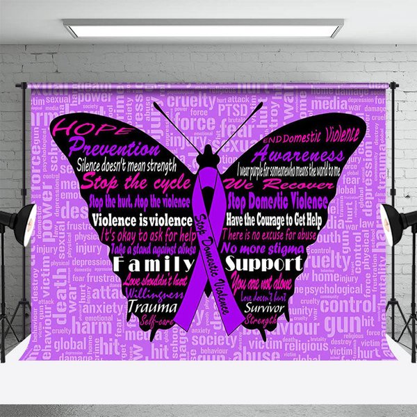 Aperturee Purple Butterfly Stop Domestic Violence Backdrop, 3X2FT(1MX0.6M), 14 USD, dance backdrops, LHF708A-M