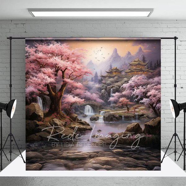 Aperturee Japanese Spring Sakura Garden Natural Scene Backdrop, 3X2FT(1MX0.6M), 14 USD, spring backdrops, LRHD1K97-M